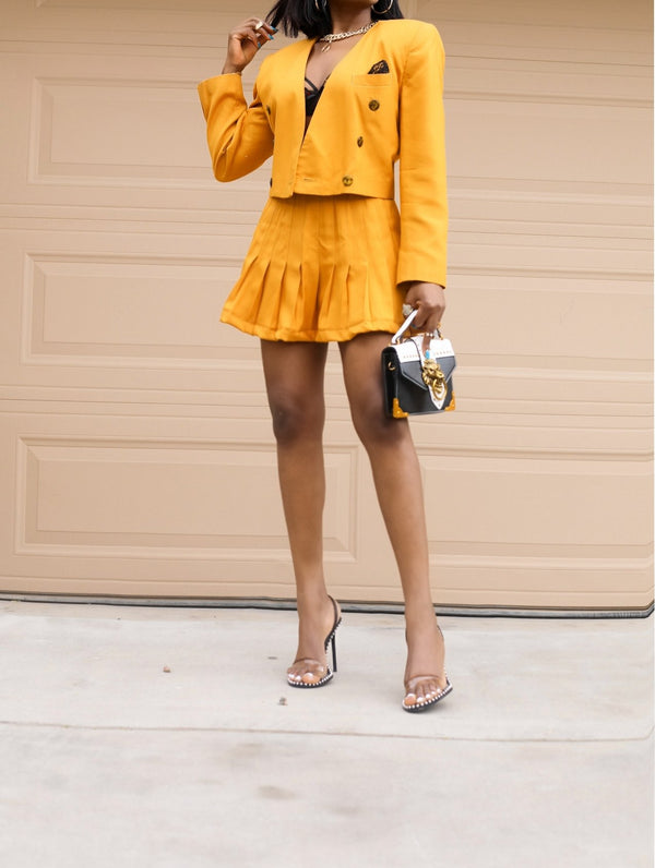 Honey Gold F/V Re-customed Cropped Mini Skirt Suit (S)