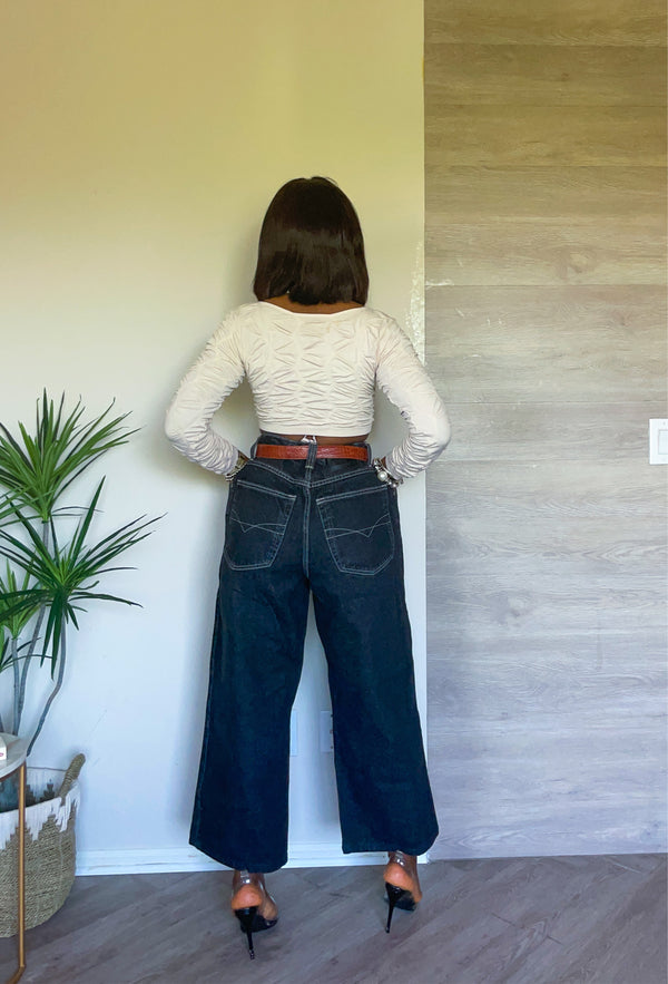Gorgeous 100% Cotton Vintage High waist Ancho Blue Authentic Wide Leg Denims Jeans Pant (M)