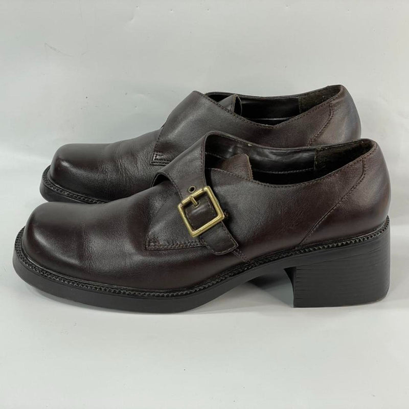 Stunning Beautiful Y2k Vtg Dark Brown Buckled Chunky Platform Loafers (S 8)