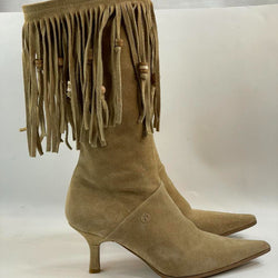 Stunning Beautiful 90s Leather Suede Fringed Beated Brown Boots!