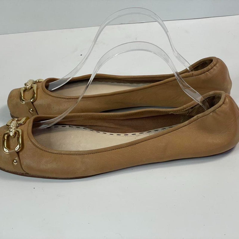 Beautiful Stunning Tan Caramel Leather Michael Kors With Gold Metals FlatS.