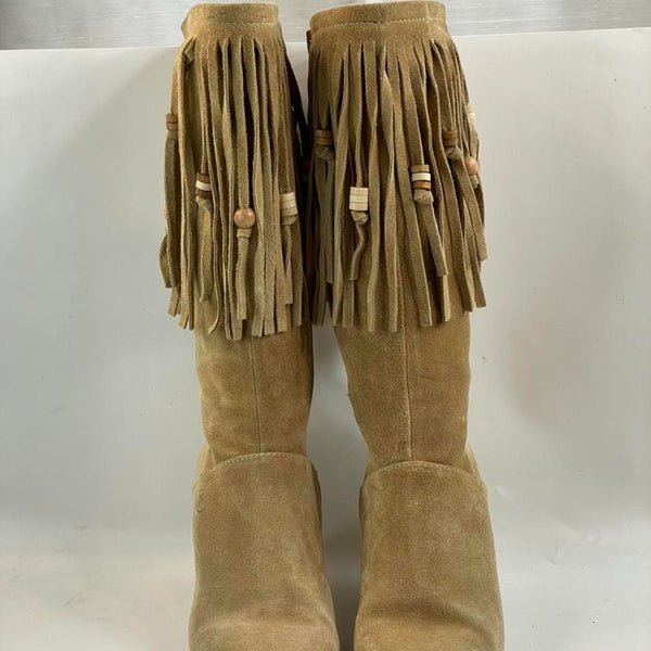 Stunning Beautiful 90s Leather Suede Fringed Beated Brown Boots!