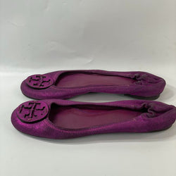 Beautiful Stunning 90s VTG Purple 100% leather Designers (DS) Flats by Tory Burch . (S10)