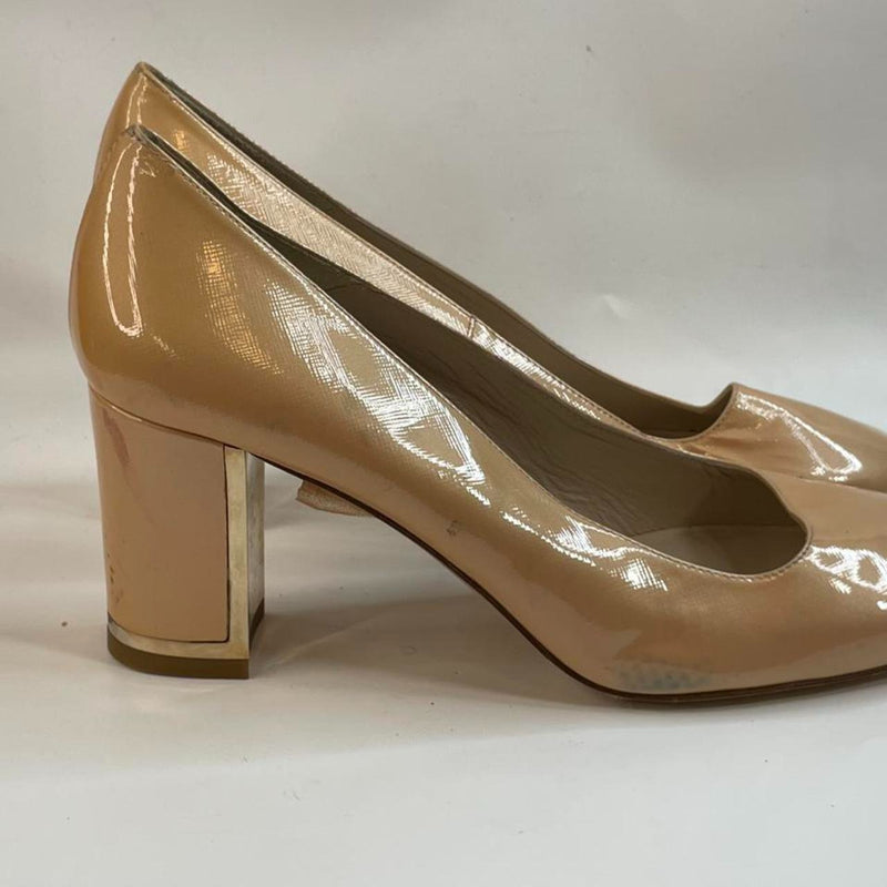 Beautiful Stunning Vintage Italian L. K. Bennett London Nude Shiny Leather Silver Heels Pumps (41)