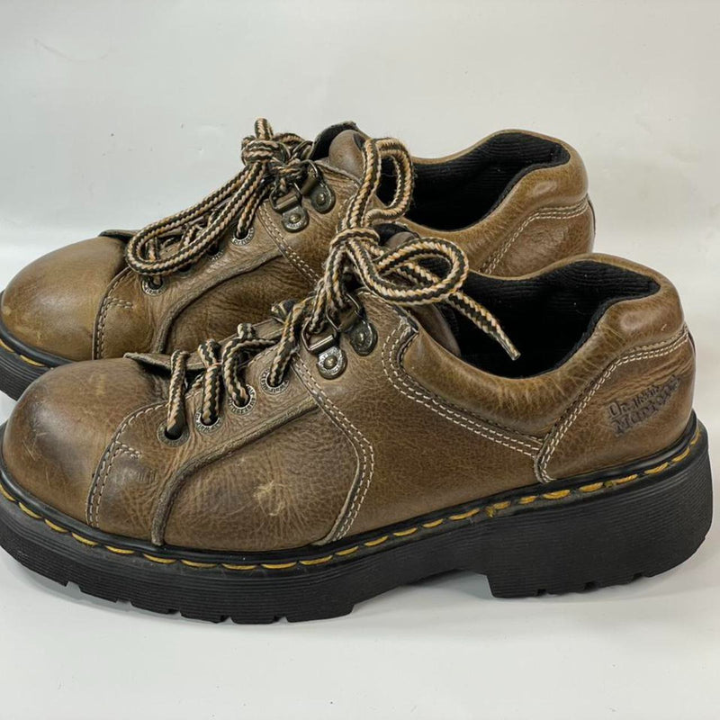 Beautiful Stunning Y2k Vtg Brown 100% leather Designers (DS) Chunky Platform Lace-up Shoes By Dr Martens. (S7)