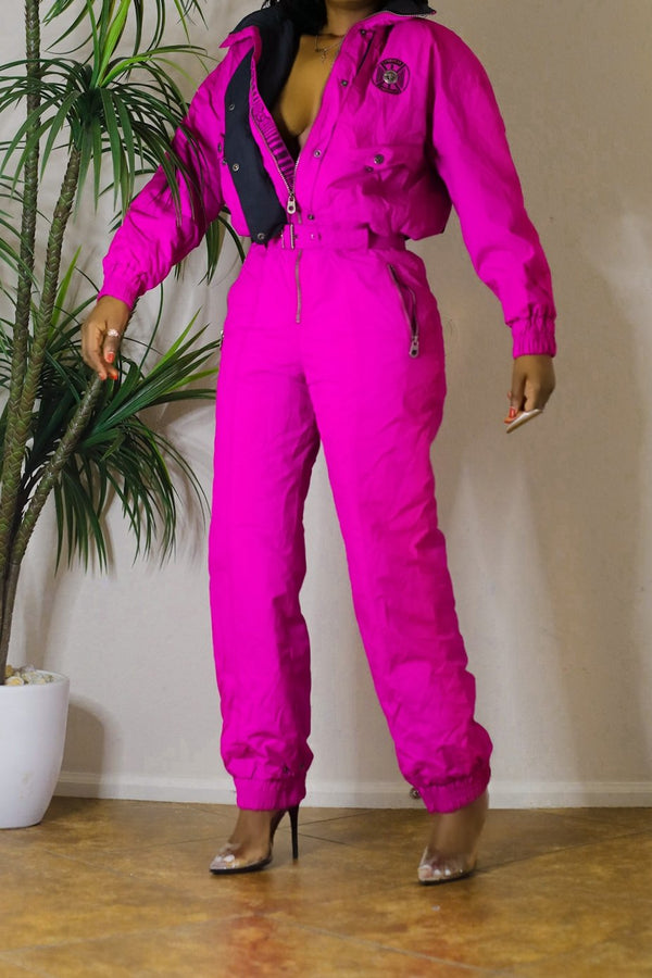 Vintage Rare-Find Tyrolla Skiwear Jaw Dropping Puffy Hot Pink Winter Skiwear jumpsuit ( S-M)