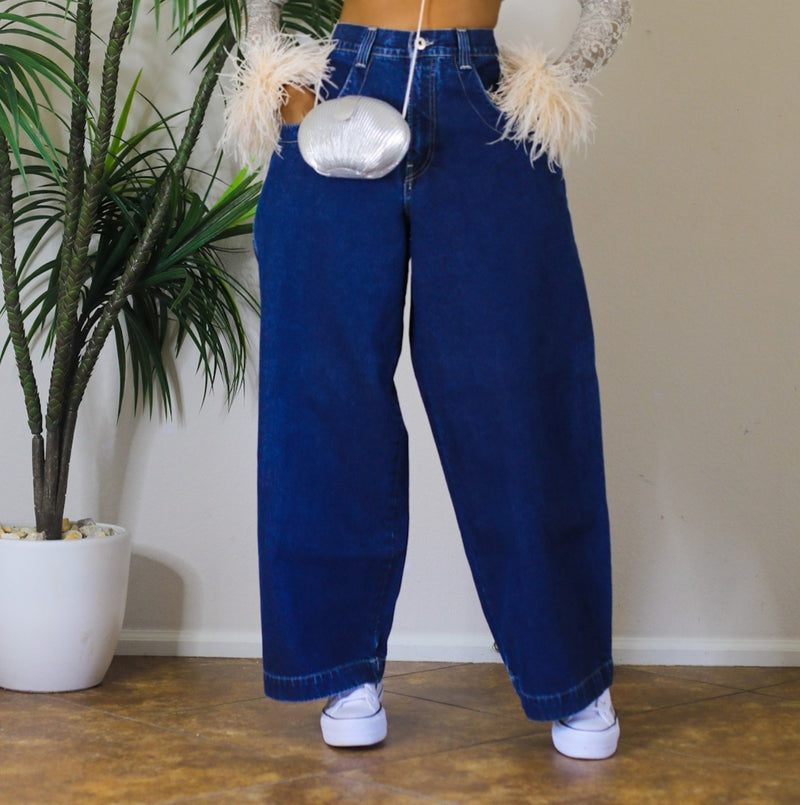 90s Rare JNCO Los Angeles High Waist Baggy Wide Leg Boyfriend Denim Jean Pants