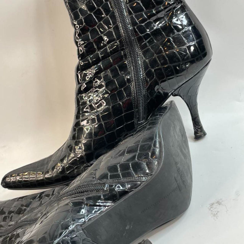 Beautiful Stunning Stuart Wietzman Designers Shiny Leather Kitten Heels Boots (39.5)