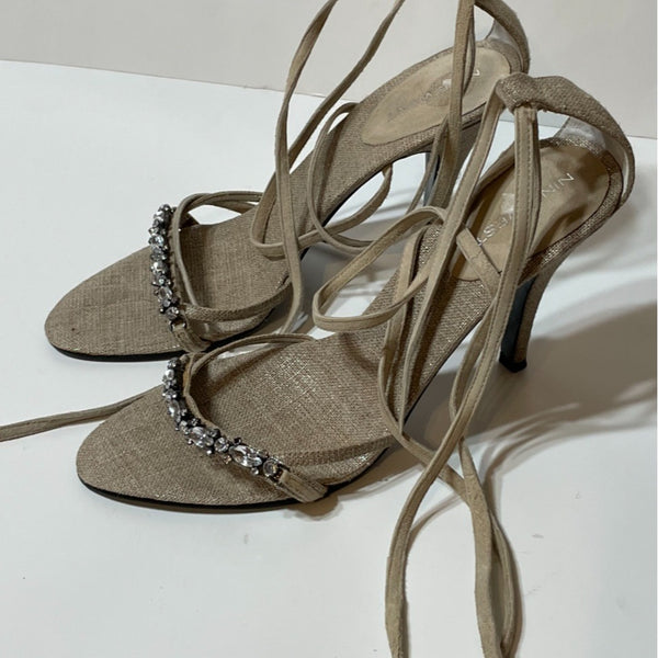 Beautiful Vintage Party Linen Stripes Heels Sandals By Nine West