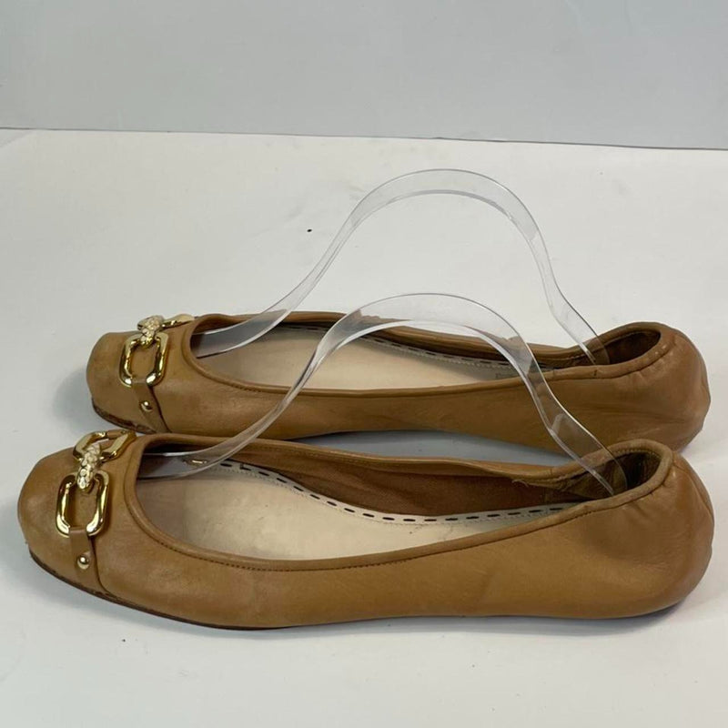 Beautiful Stunning Tan Caramel Leather Michael Kors With Gold Metals FlatS.