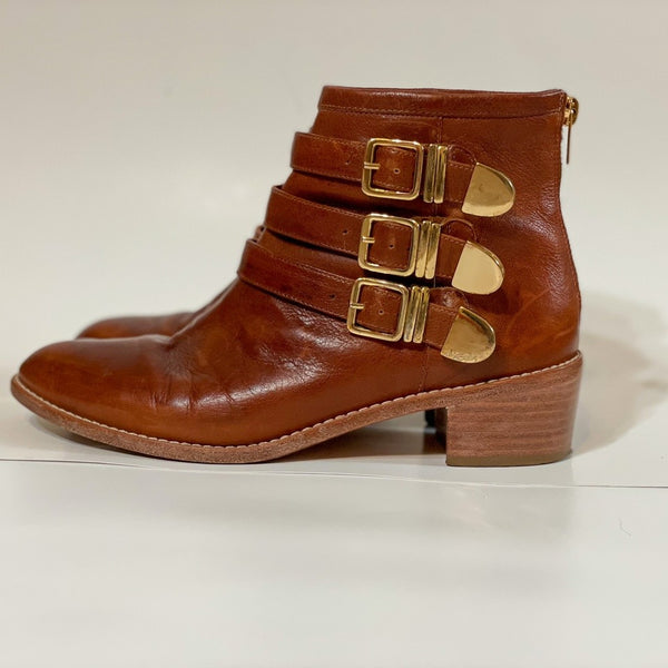 1990s Jaw Dropping Brown Vintage 100% leather Designers (ds) Loeffler Randall Bootie Boots (S 7.5)