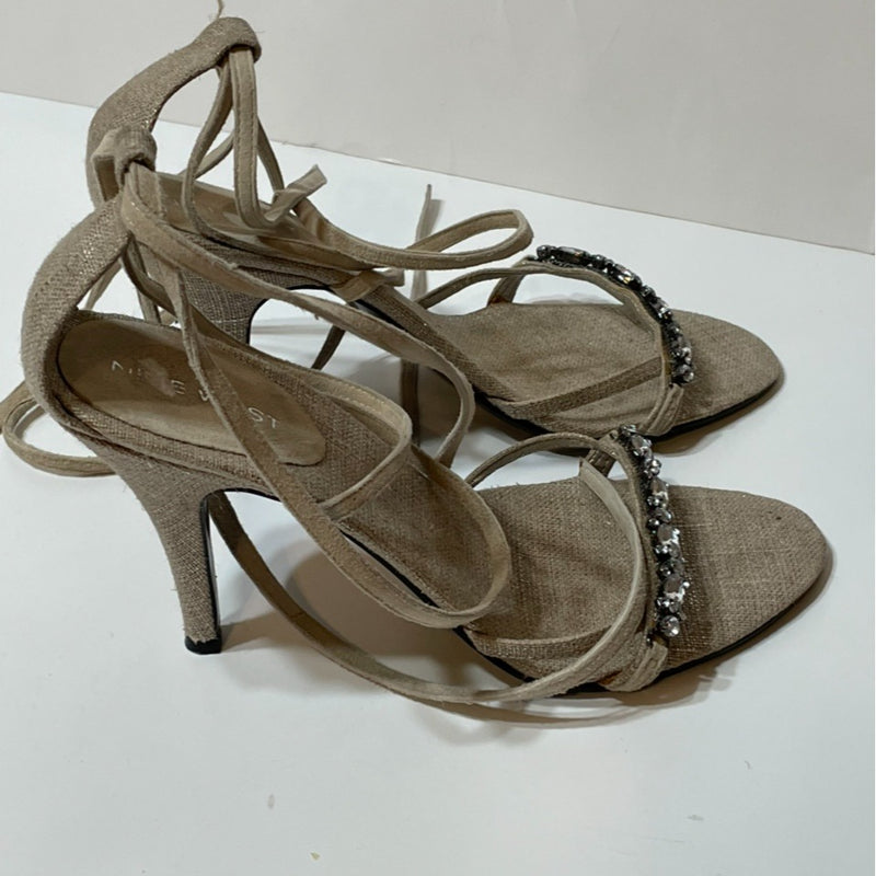 Beautiful Vintage Party Linen Stripes Heels Sandals By Nine West