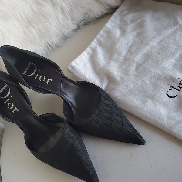 Christian Dior Designers (ds) Luxury Black CD Embroidered Heel Pumps With CD Pendants