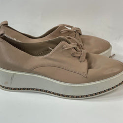 Beautiful Stunning Nude 100 Leather Designers (DS) Platform Chunky Lace-up Loafers By Karl Lagerfeld. (S10)