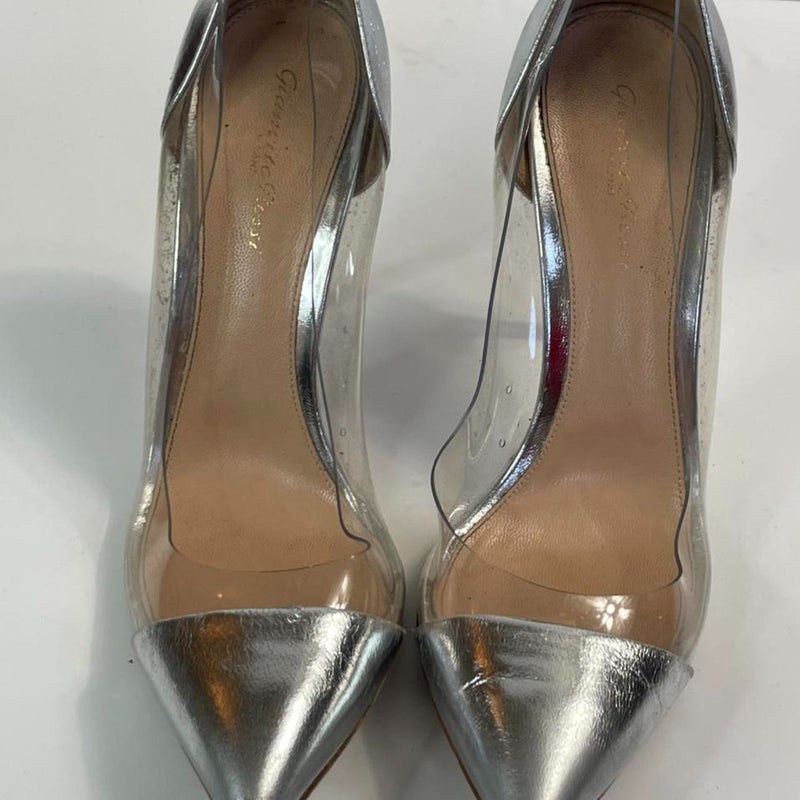 Stunning Beautiful Popular Gianvito Designers (ds) Silver See Through Heels Pumps