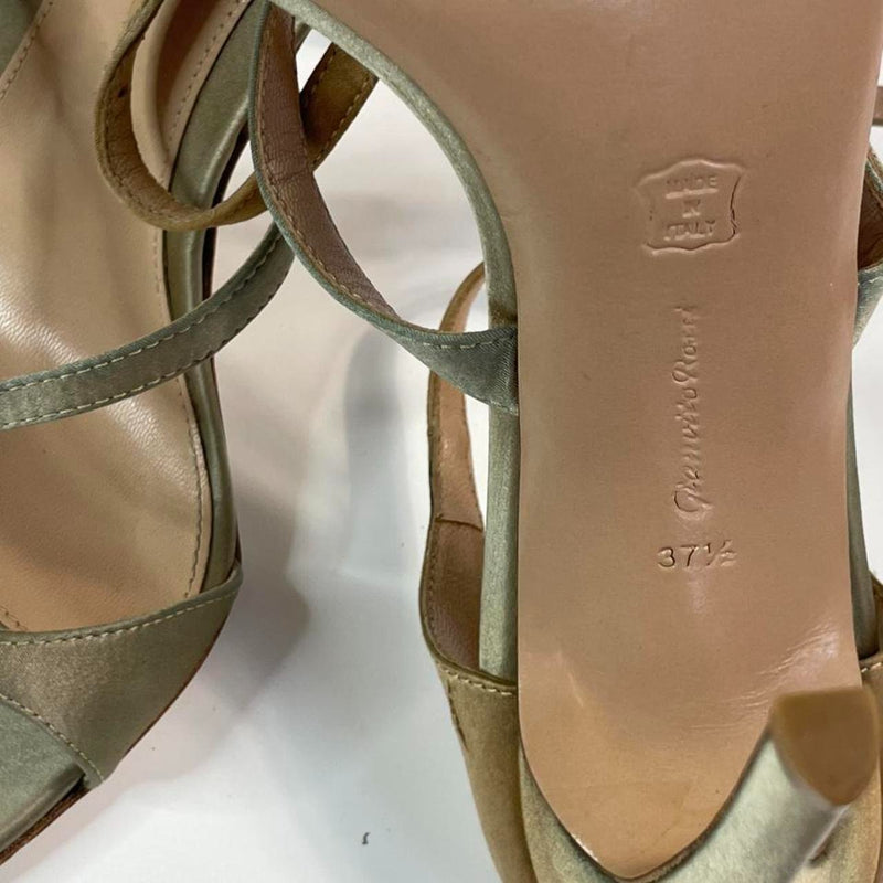 Stunning Beautiful Popular Gianvito Rossi Designers (ds) Olive Stripes Heels Sandals