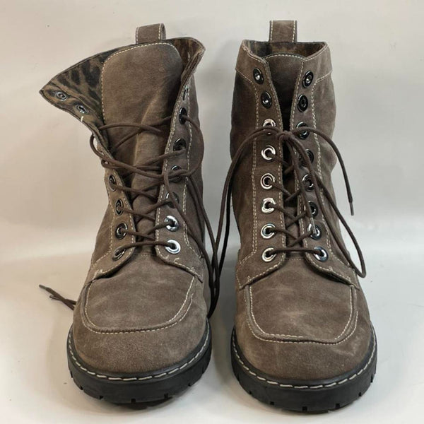 Beautiful Stunning Stuart Wietzman Designers Leather Suede Brown Chunky Laced-up Boots (39)