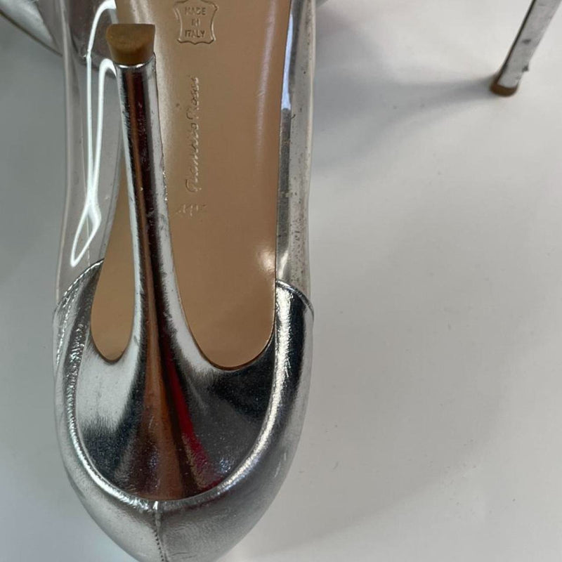 Stunning Beautiful Popular Gianvito Designers (ds) Silver See Through Heels Pumps