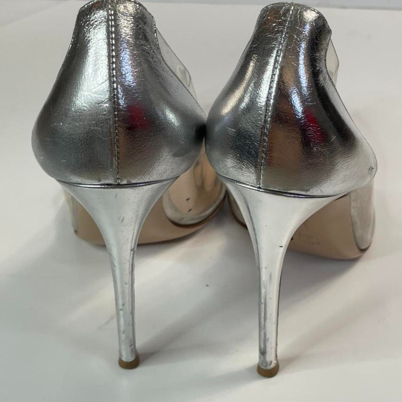 Stunning Beautiful Popular Gianvito Designers (ds) Silver See Through Heels Pumps