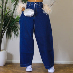 90s Rare JNCO Los Angeles High Waist Baggy Wide Leg Boyfriend Denim Jean Pants