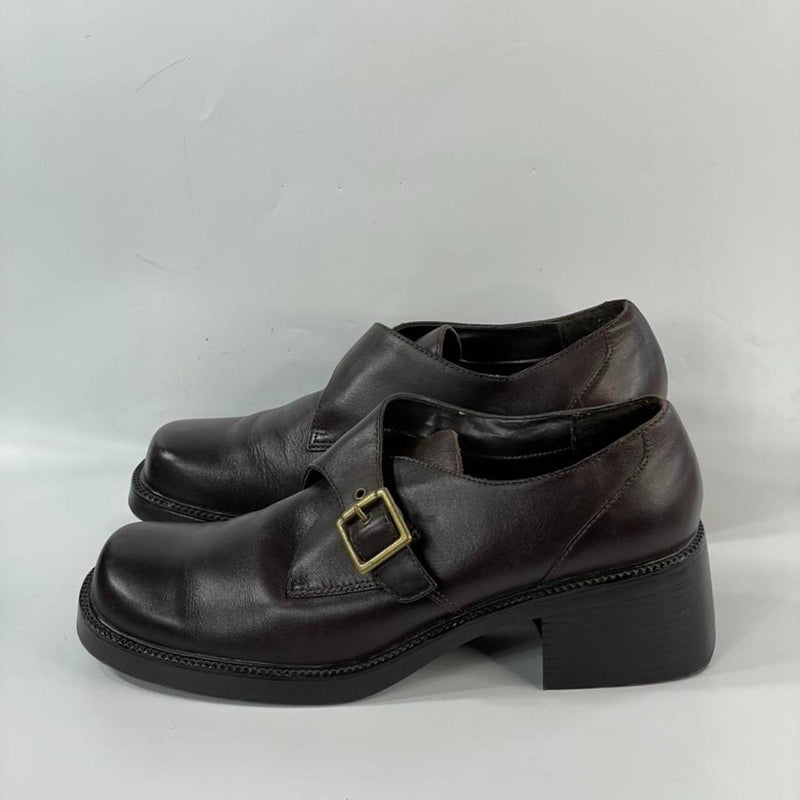 Stunning Beautiful Y2k Vtg Dark Brown Buckled Chunky Platform Loafers (S 8)