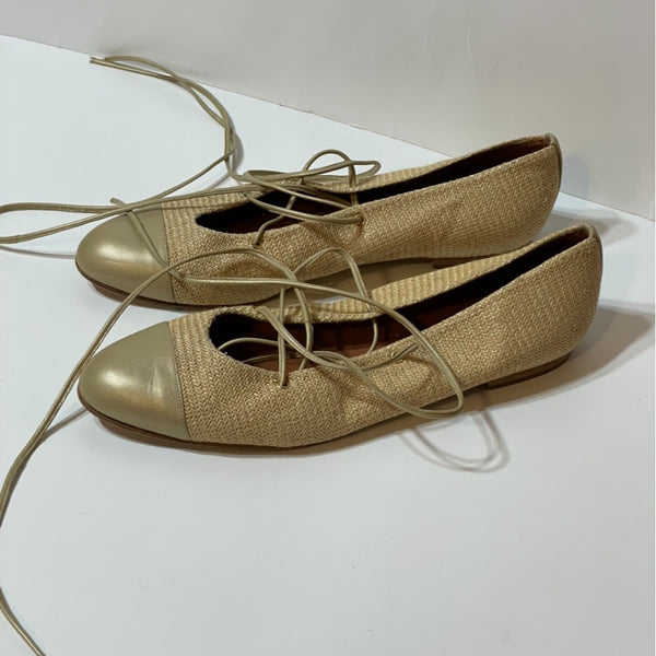 Gorgeous Vintage Rare-Find Stuart Wietzman Designer (ds) Straw Stripes Ballet Flats