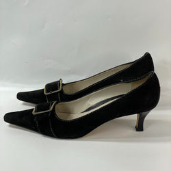 Beautiful Stunning Y2k Vtg Noire 100% leather Suede Designers (DS) Amalfi Kittenheels Pumps. (S7.5)