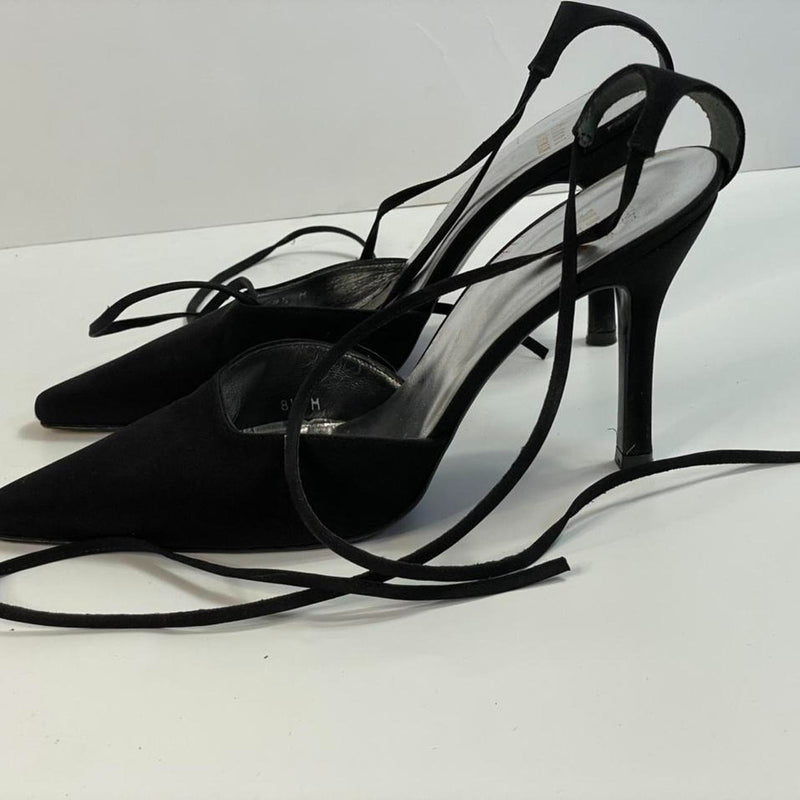 Beautiful Stunning Y2k Vintage Leather Stuart Wietzman Designers (ds) Tripes Wrap Around heels