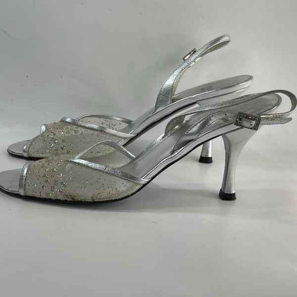 Beautiful 90s Vintage Silver Crystal Blinking Designers (ds) Stuart Wietzman Heels Sandals.