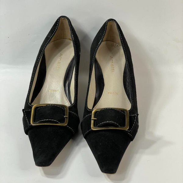 Beautiful Stunning Y2k Vtg Noire 100% leather Suede Designers (DS) Amalfi Kittenheels Pumps. (S7.5)