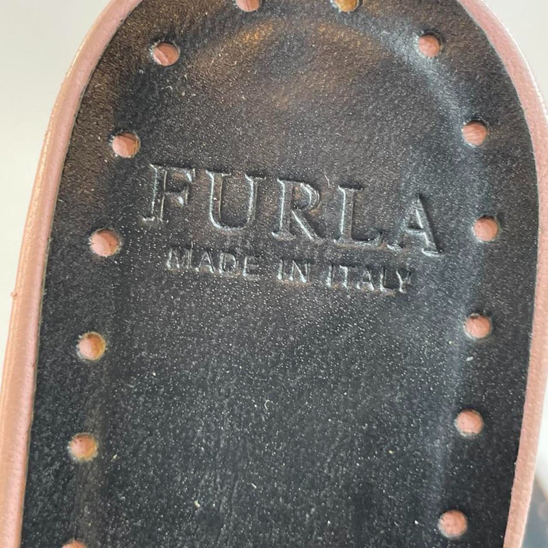 Beautiful Stunning Vintage Italian Designer (ds) By Furla Leather Bow Slide Kitten Heels (35.6)