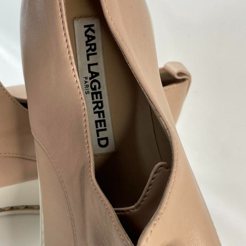 Beautiful Stunning Nude 100 Leather Designers (DS) Platform Chunky Lace-up Loafers By Karl Lagerfeld. (S10)