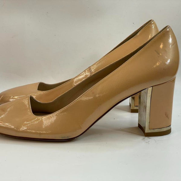 Beautiful Stunning Vintage Italian L. K. Bennett London Nude Shiny Leather Silver Heels Pumps (41)