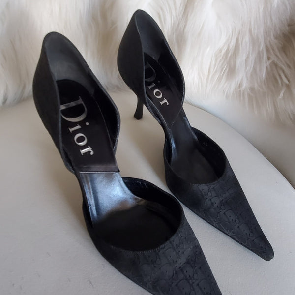 Christian Dior Designers (ds) Luxury Black CD Embroidered Heel Pumps With CD Pendants