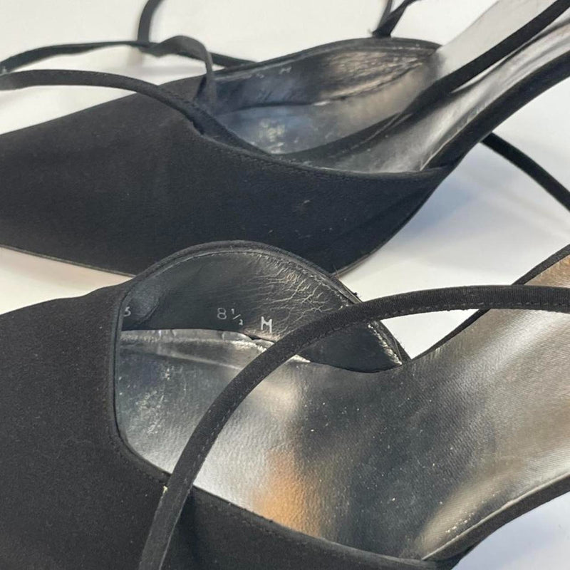 Beautiful Stunning Y2k Vintage Leather Stuart Wietzman Designers (ds) Tripes Wrap Around heels