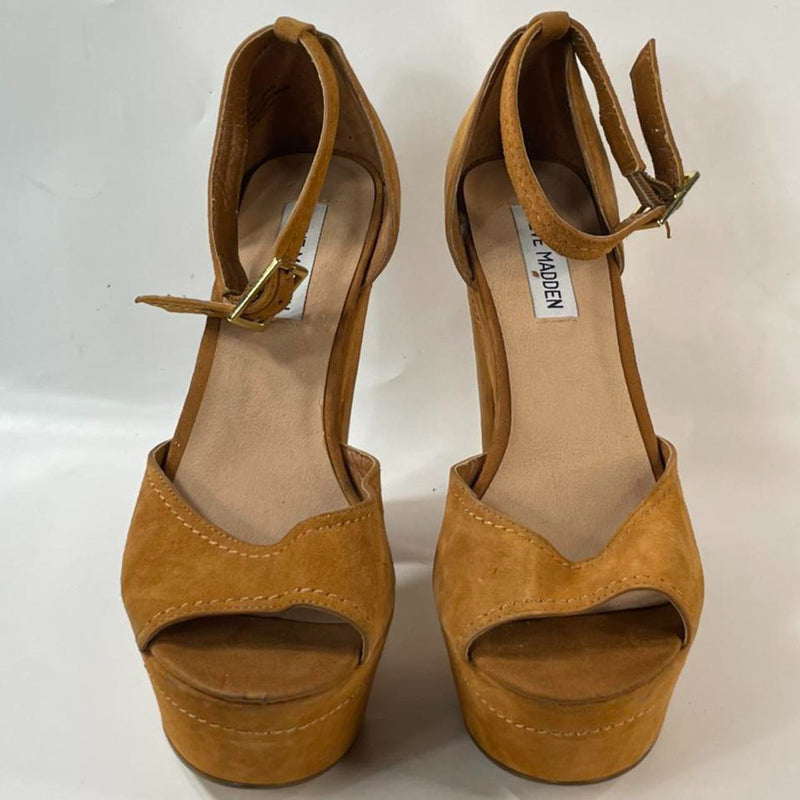 Beautiful Stunning Y2k Vtg Brown 100% leather Platform Sandals By Steve Madden. (S 8.5)