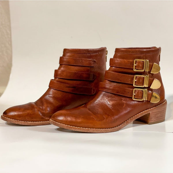 1990s Jaw Dropping Brown Vintage 100% leather Designers (ds) Loeffler Randall Bootie Boots (S 7.5)