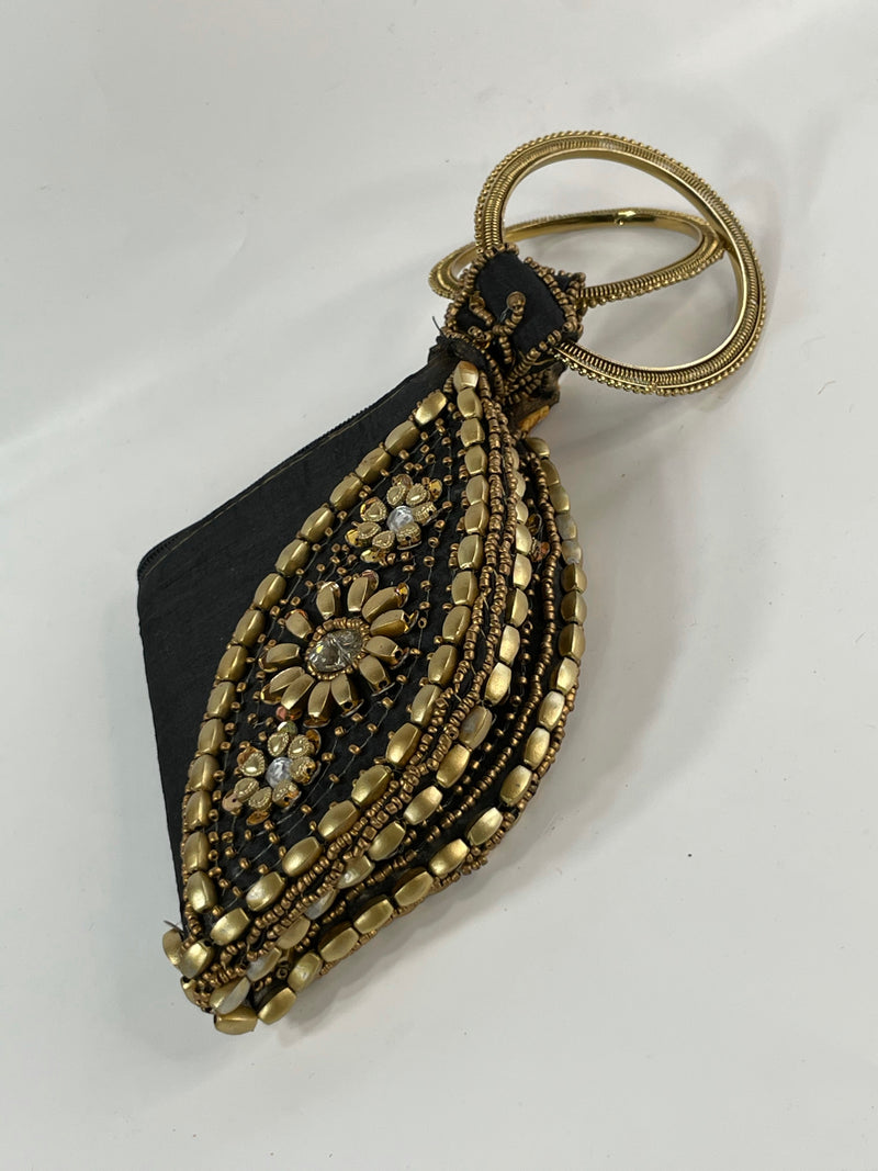 Vintage Noir And Gold Metals Embroidered Micro Cocktail Purse Handbag