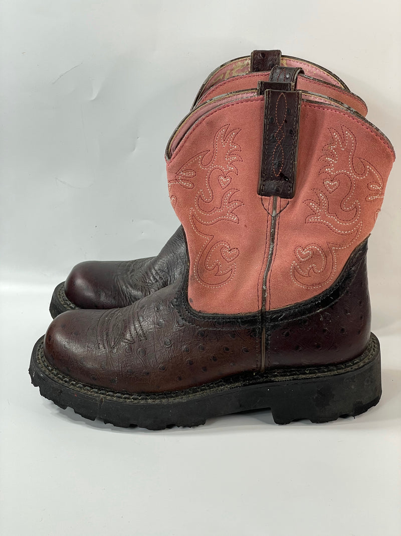 Stunning Beautiful Ariat Leather Brown/Pink Vintage Chunky Boots (38.5)