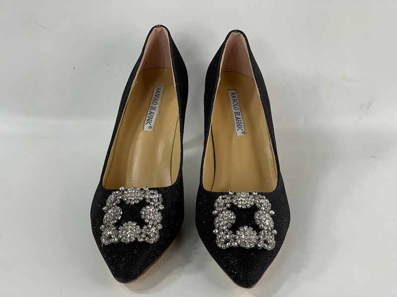 The Stunning Beautiful Hangisi Manolo Blahnik Blinky Shinny Embroidered Silver Crystal Handmade Italian Designer(ds)  Pumps Heels. Size 39