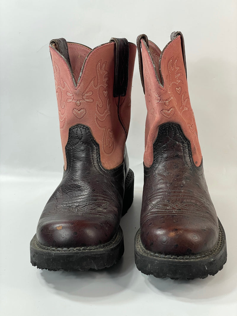 Stunning Beautiful Ariat Leather Brown/Pink Vintage Chunky Boots (38.5)