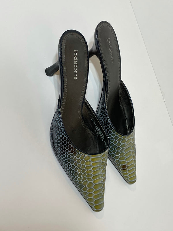 Vintage Liz Claiborne Snake Print Kitten Mules Heels. (9.5)