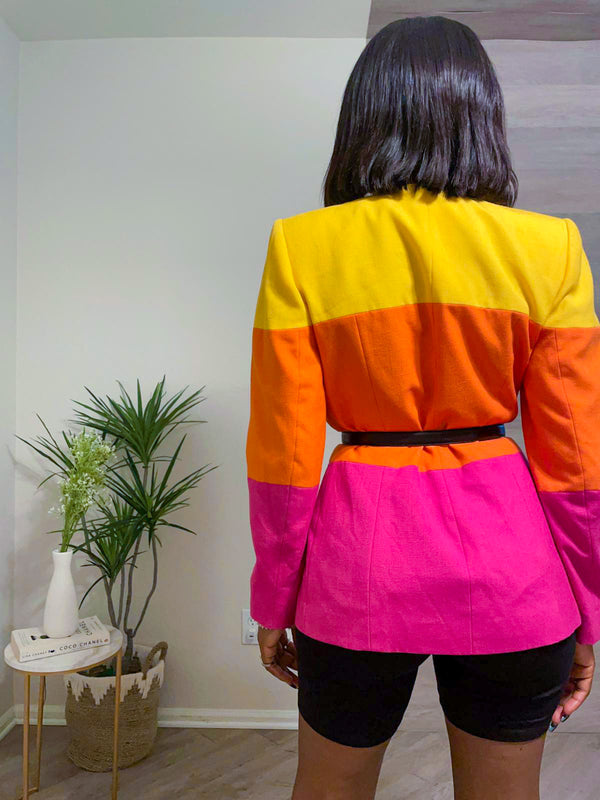 Trendy Color Block Vintage Blazer Top By E. R. Gerald. (S)