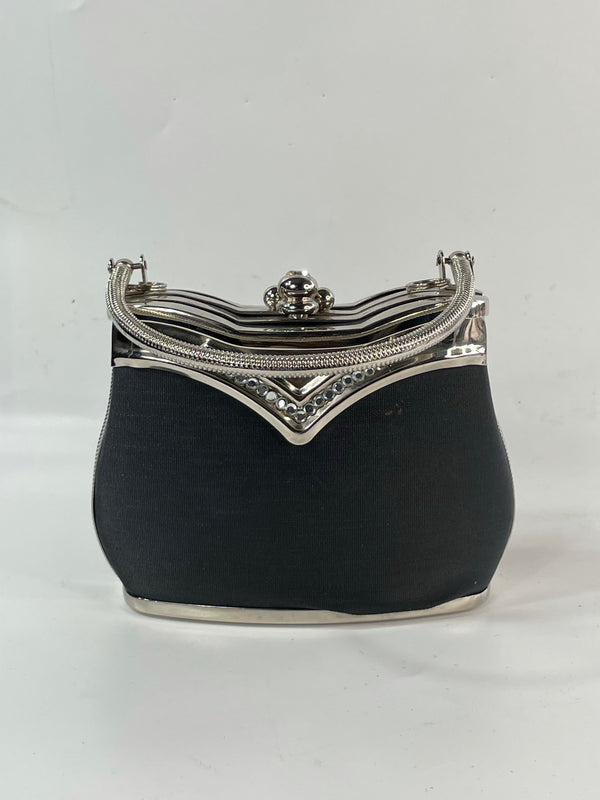 Stunning Beautiful Vintage Noir And Silver Metals Micro Cocktail Purse Handbag