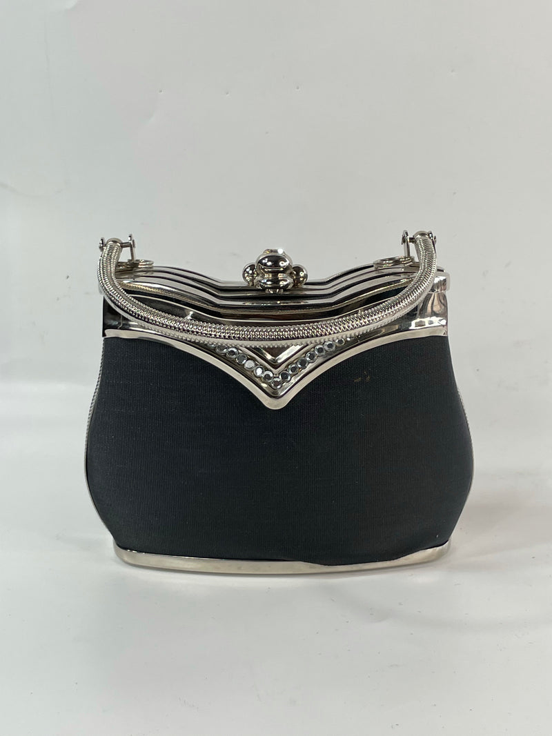 Stunning Beautiful Vintage Noir And Silver Metals Micro Cocktail Purse Handbag