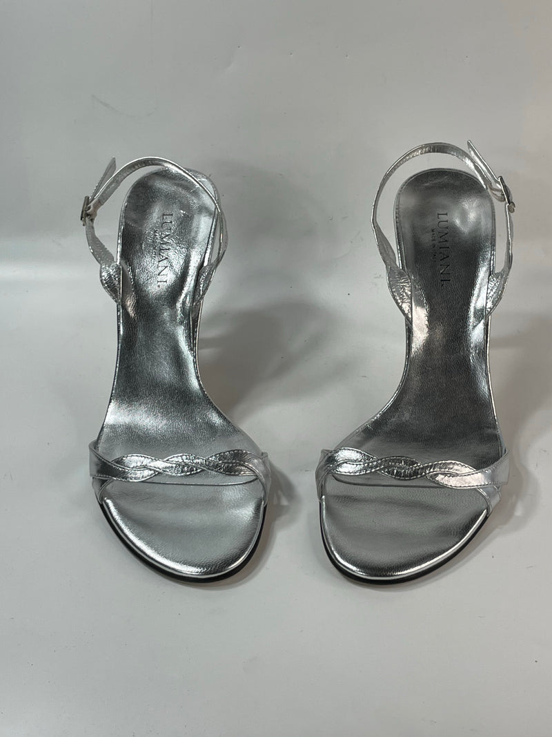 Stunning Beautiful Silver Shinny VTG Italian Designer(DS)  Heel Sandals Pumps By Lumiani (37)