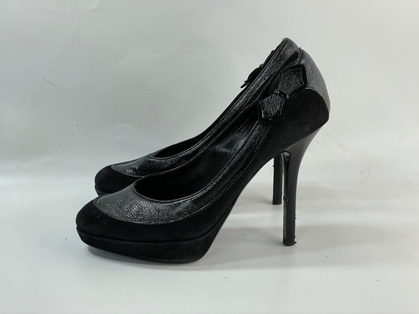 Stunning Beautiful Christian Dior VTG Cute (DS) Noire Designer Suede and Leather Heel Pimps  (37.5)