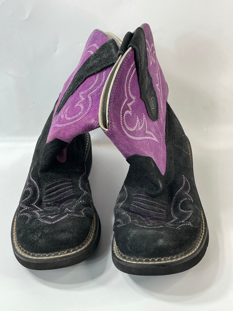 Stunning Ariat Leather Suede Noir/Purple Vintage Chunky Boots (7.5)