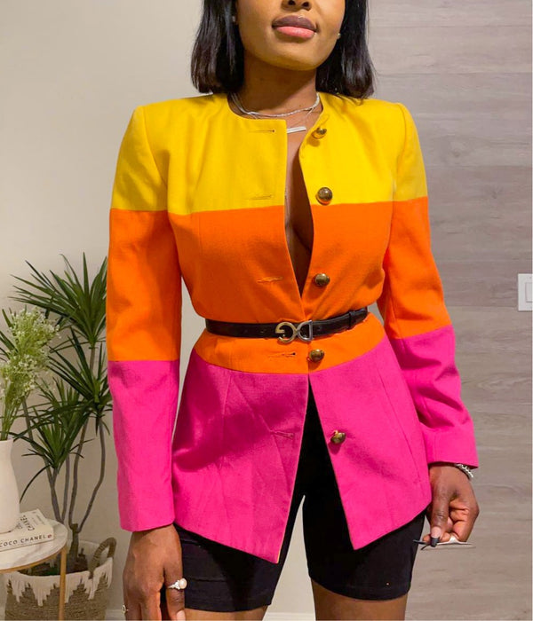 Trendy Color Block Vintage Blazer Top By E. R. Gerald. (S)