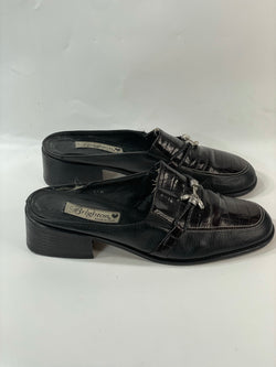 Beautiful Stunning Brighton Designers Leather Vintage Black/Chocolate Mules (9.5)